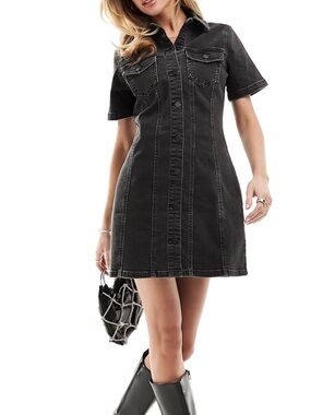 ASOS Design Fitted Shirt Mini Dress Washed Black US6
